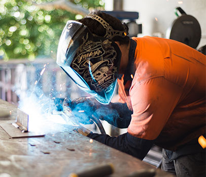 One of our apprentices welding on-site